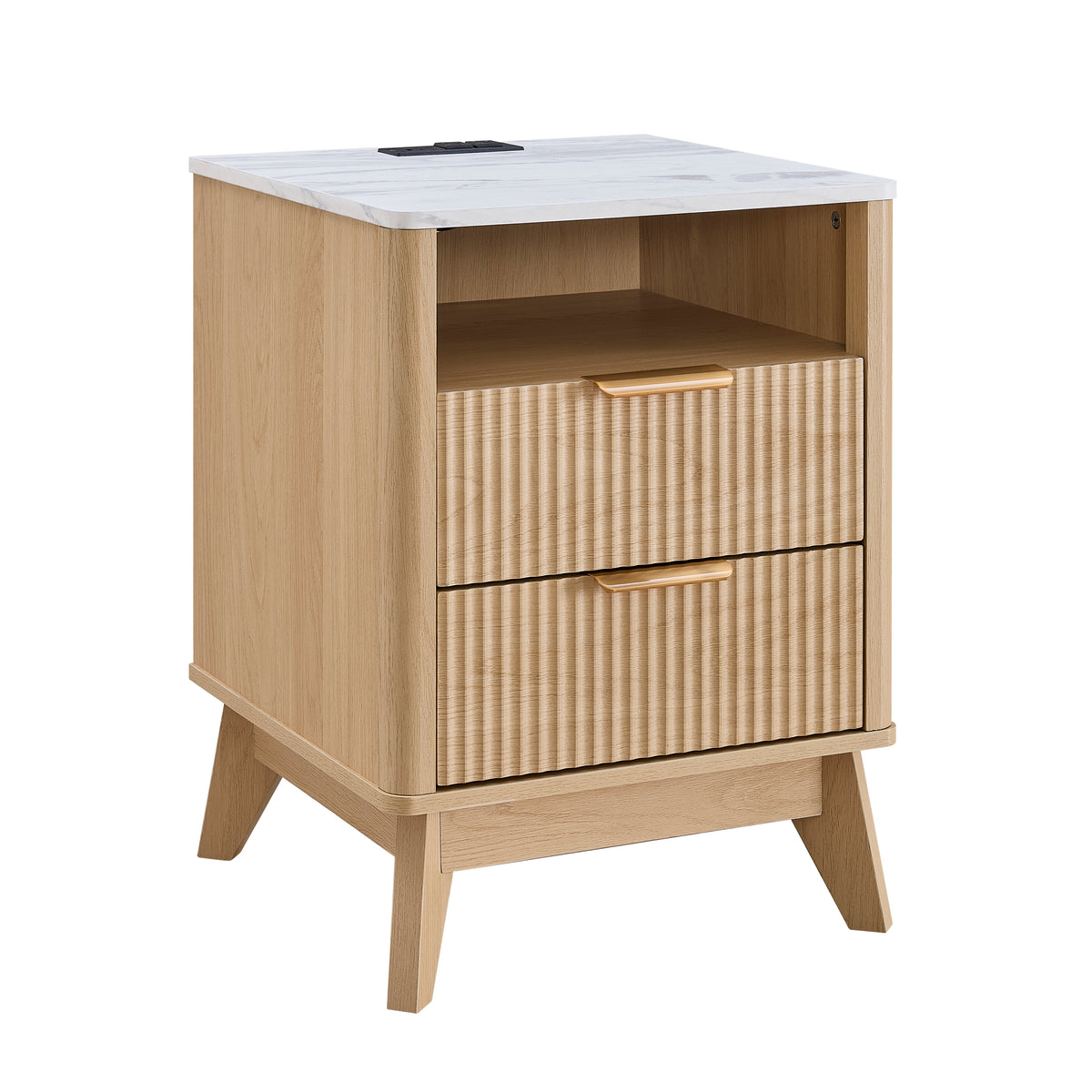 Roundhill Furniture Lyra Mid-Century Modern 2-Drawer Nightstands with Charging Station, Set of 2
