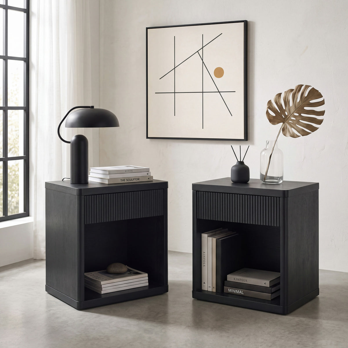 Roundhill Furniture Aria Modern Fluted Nightstands, Side Tables, Set of 2