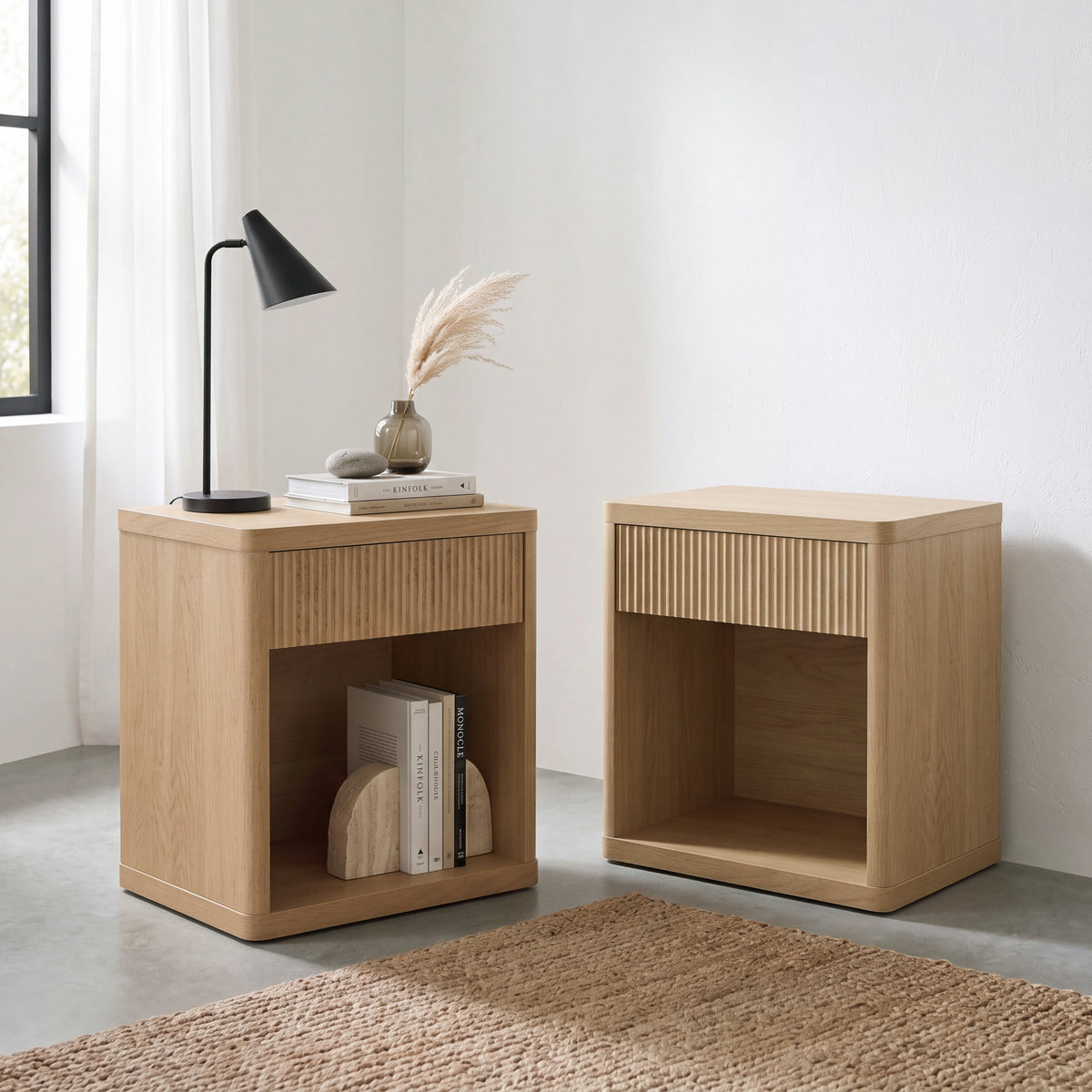Roundhill Furniture Aria Modern Fluted Nightstands, Side Tables, Set of 2