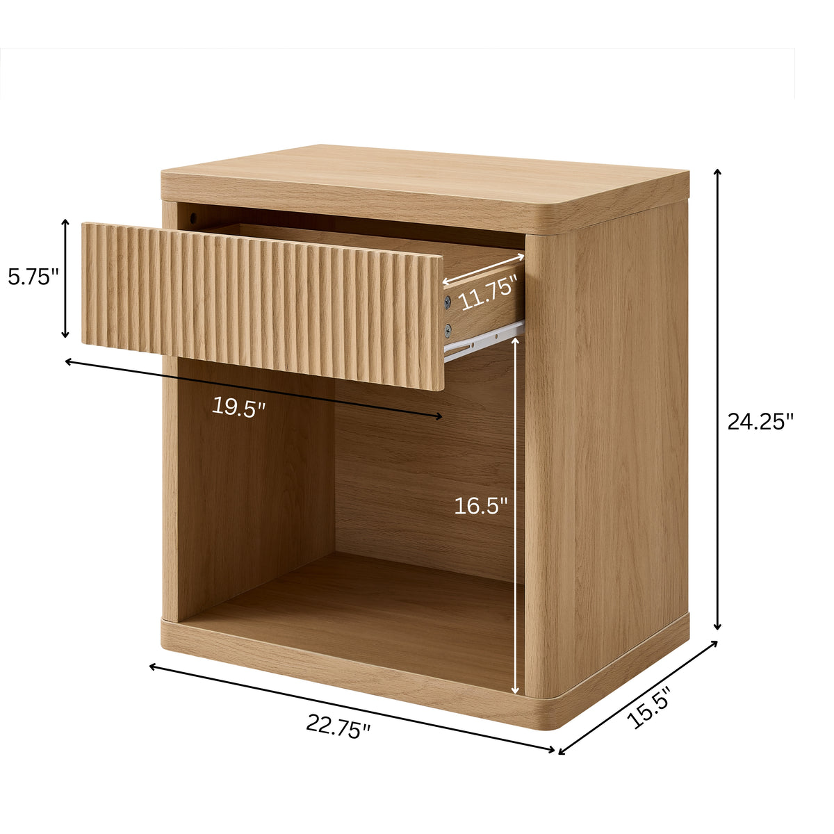 Roundhill Furniture Aria Modern Fluted Nightstands, Side Tables, Set of 2