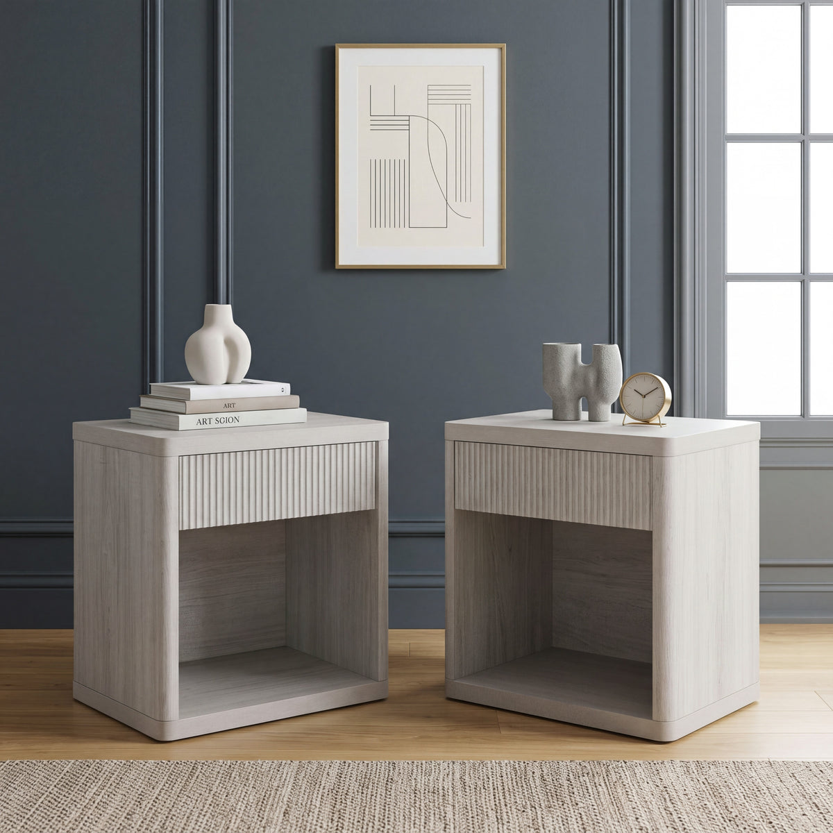Roundhill Furniture Aria Modern Fluted Nightstands, Side Tables, Set of 2