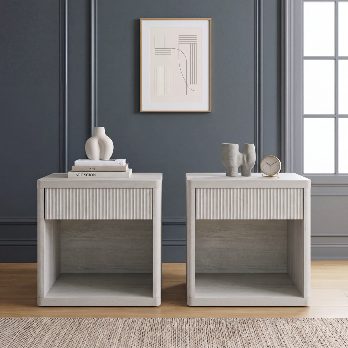 Roundhill Furniture Aria Modern Fluted Nightstands, Side Tables, Set of 2