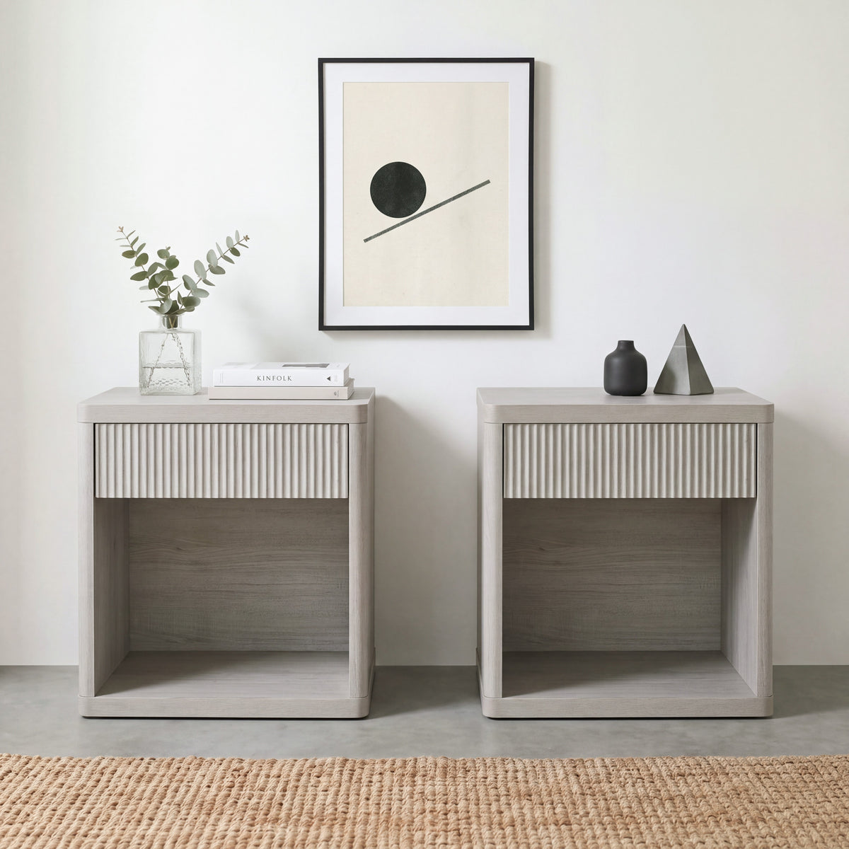 Roundhill Furniture Aria Modern Fluted Nightstands, Side Tables, Set of 2