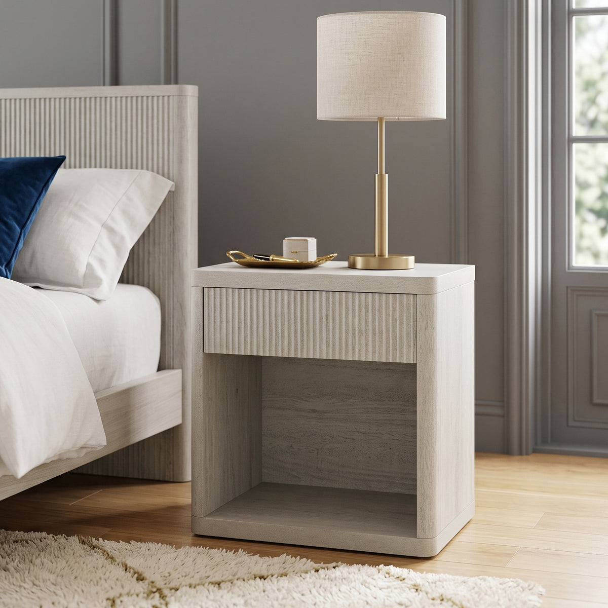 Roundhill Furniture Aria Modern Fluted Nightstands, Side Tables, Set of 2