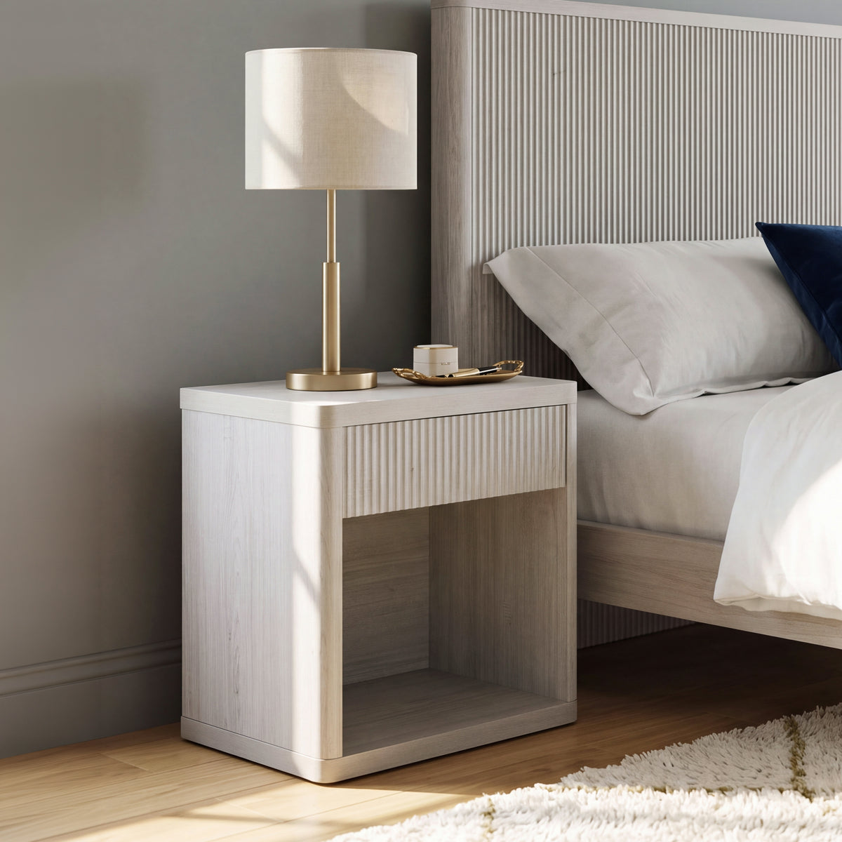 Roundhill Furniture Aria Modern Fluted Nightstands, Side Tables, Set of 2
