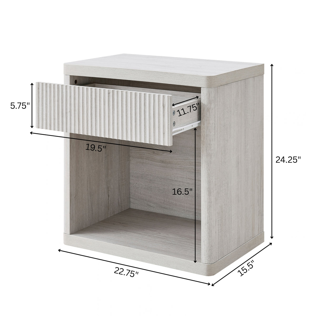 Roundhill Furniture Aria Modern Fluted Nightstands, Side Tables, Set of 2