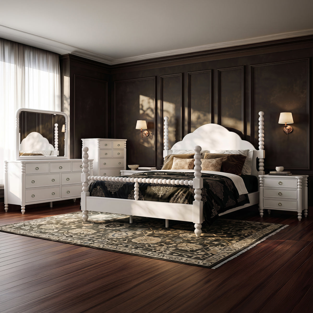 Roundhill Furniture Avellune Bedroom Collection: Poster Bed with 3 Interchangeable Post Heights, White Finish