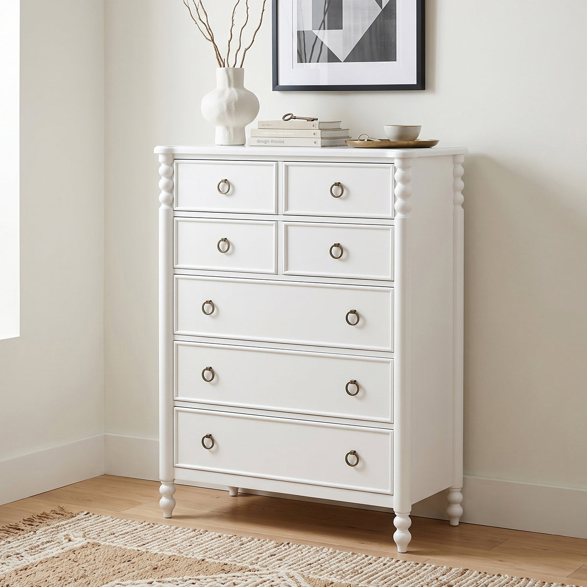 Roundhill Furniture Avellune Bedroom Collection: Poster Bed with 3 Interchangeable Post Heights, White Finish