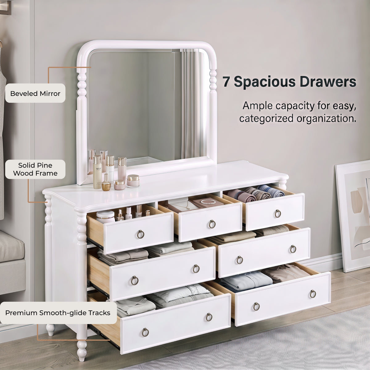 Roundhill Furniture Avellune Bedroom Collection: Poster Bed with 3 Interchangeable Post Heights, White Finish