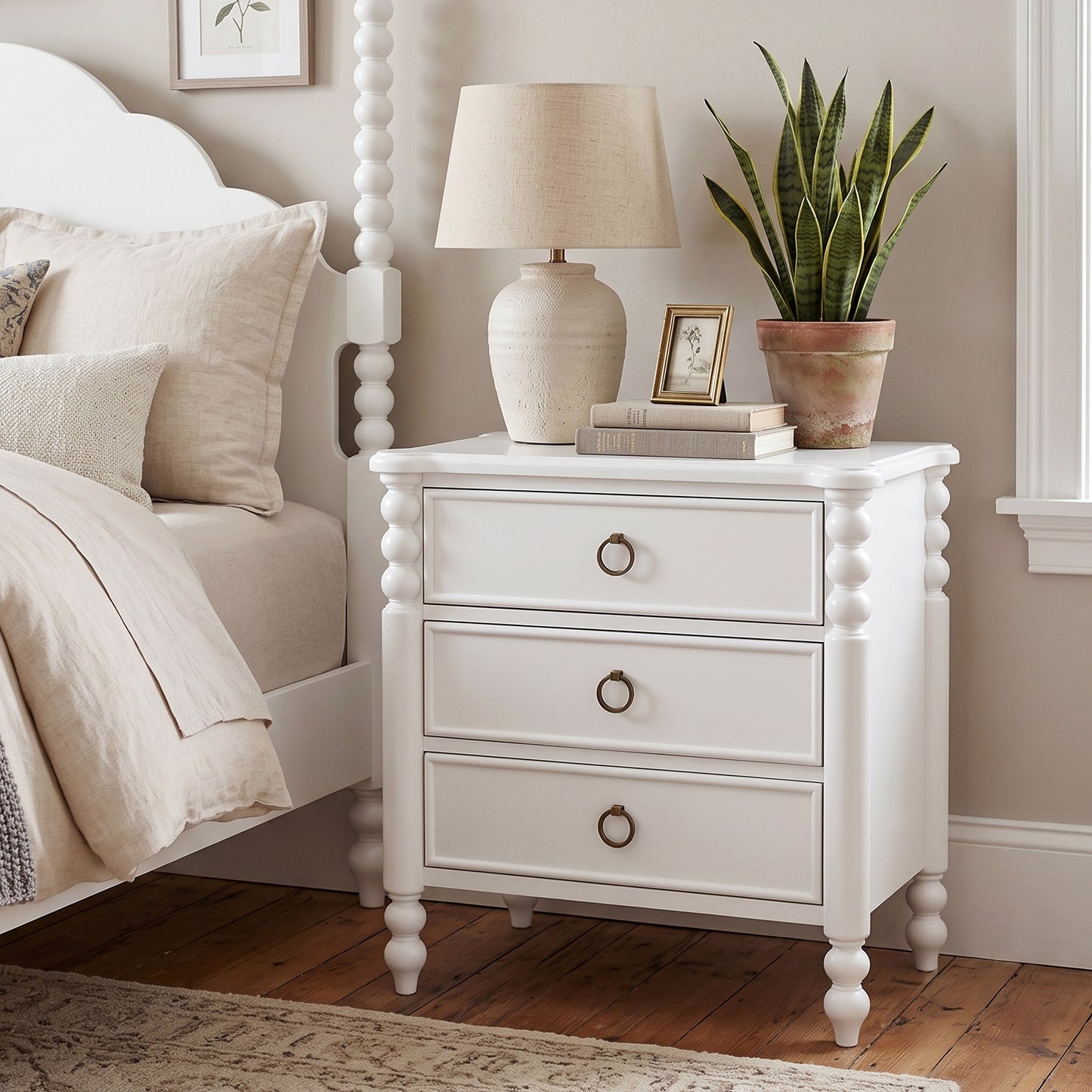 Roundhill Furniture Avellune 3-Drawer Nightstand, White Finish