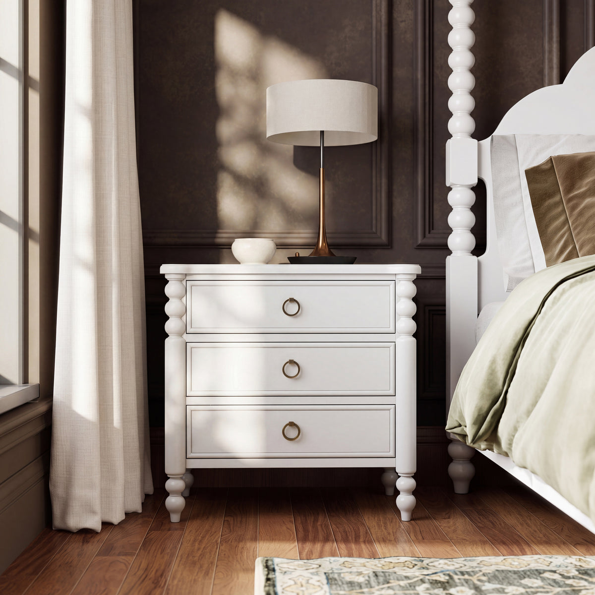 Roundhill Furniture Avellune 3-Drawer Nightstand, White Finish