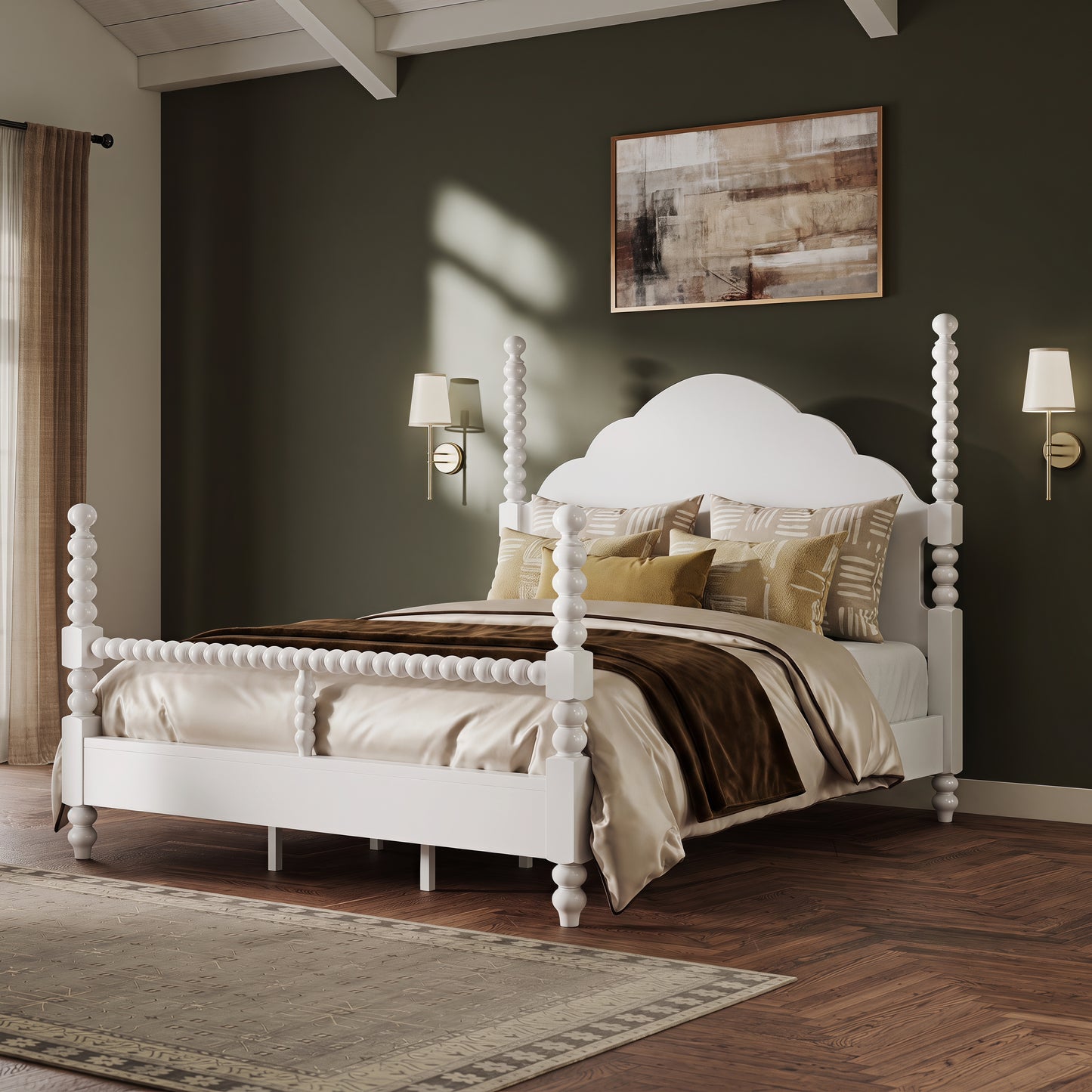 Roundhill Furniture Avellune Bedroom Collection: Poster Bed with 3 Interchangeable Post Heights, White Finish