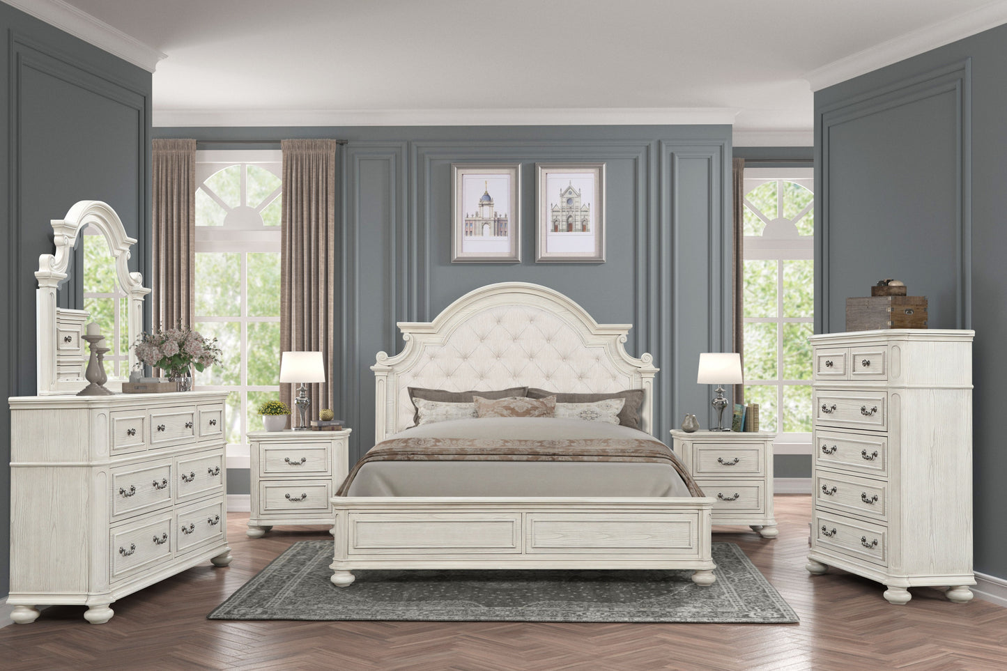 Roundhill Furniture Nelson French Traditional Bedroom Collection, Antique White
