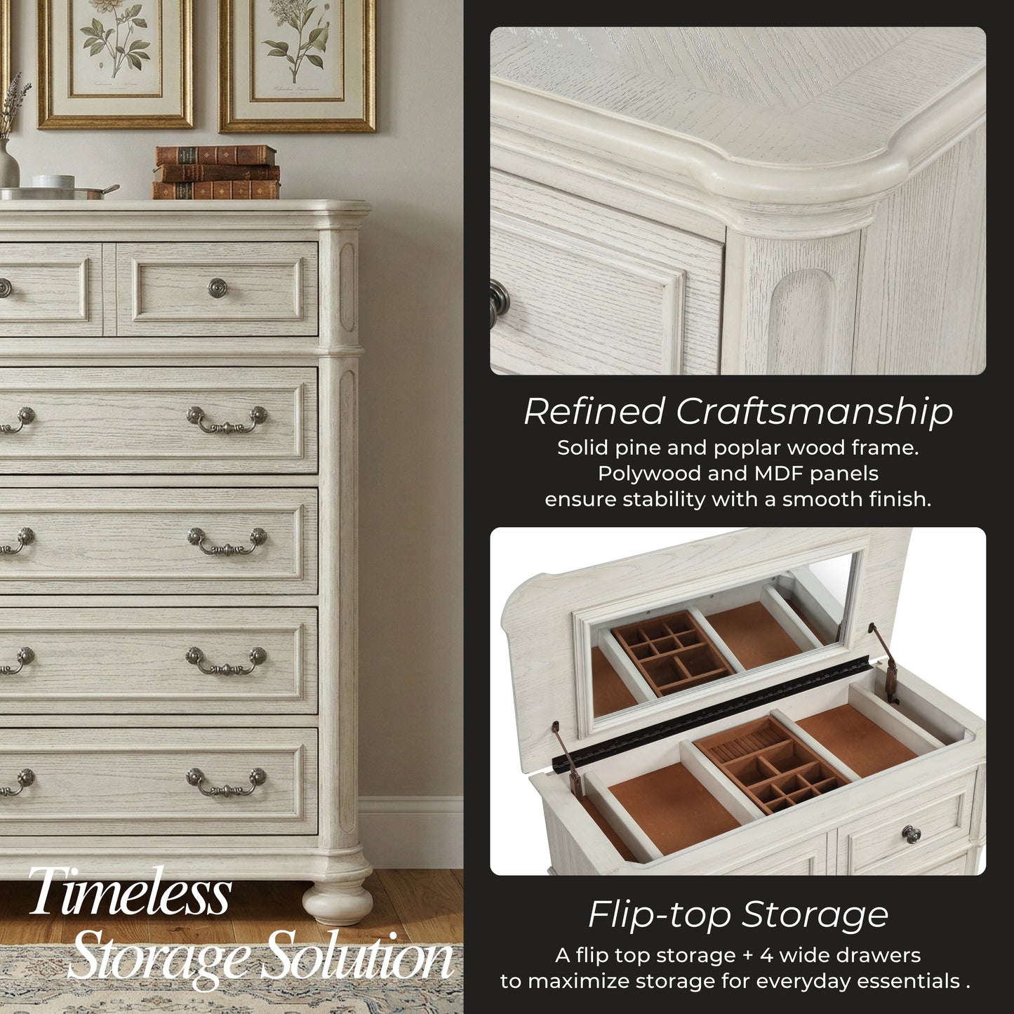 Roundhill Furniture Nelson French Traditional Bedroom Collection, Antique White