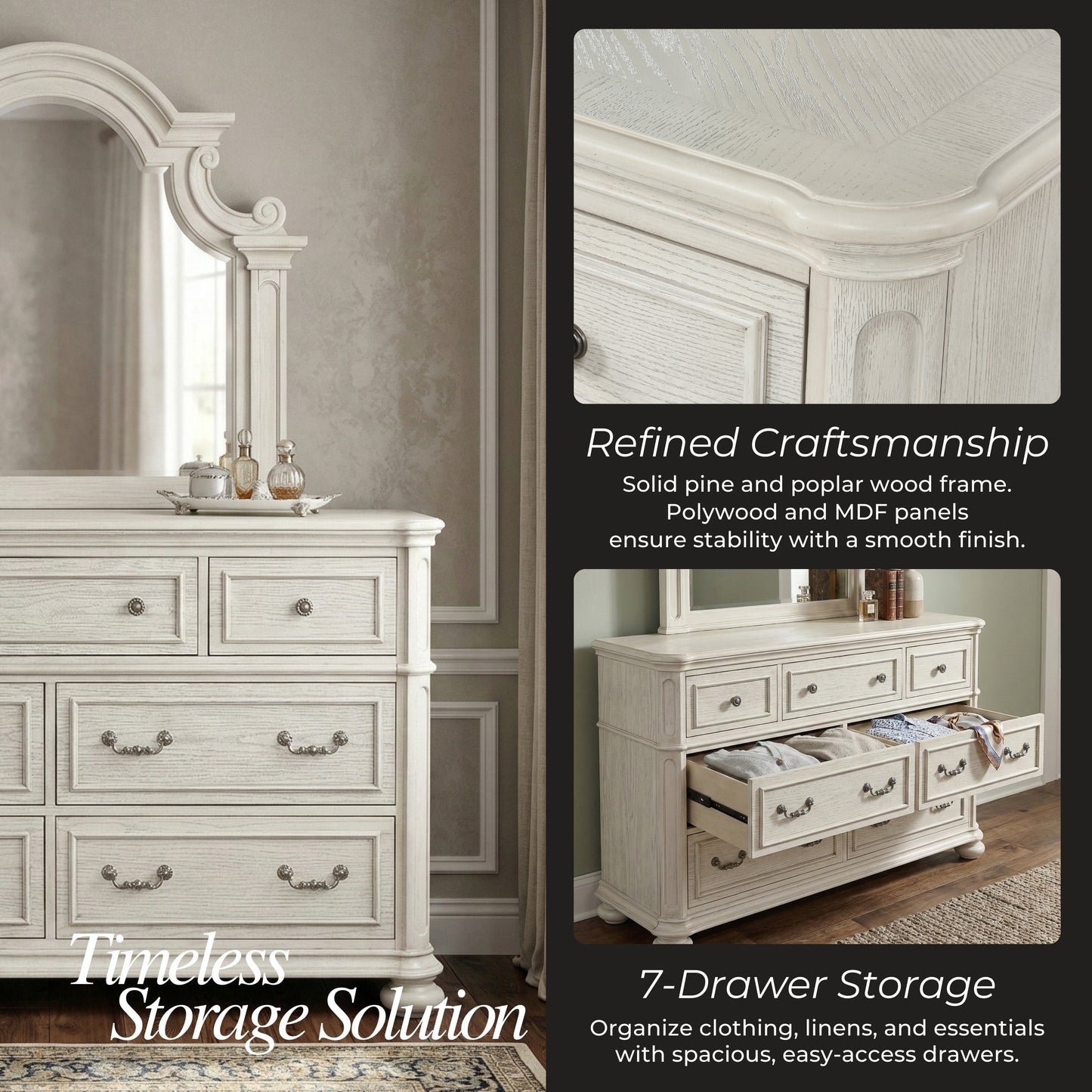 Roundhill Furniture Nelson French Traditional Bedroom Collection, Antique White