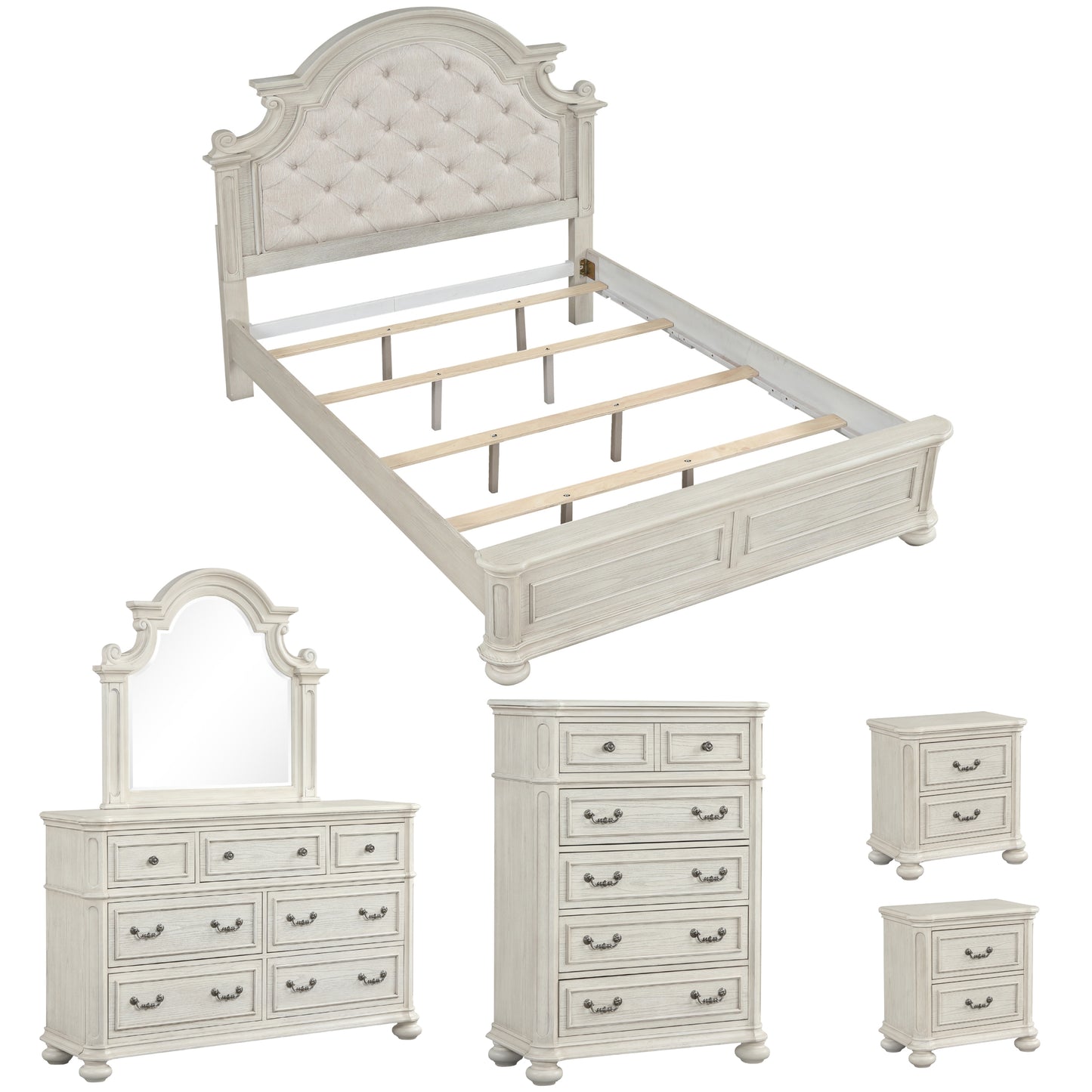 Roundhill Furniture Nelson French Traditional Bedroom Collection, Antique White