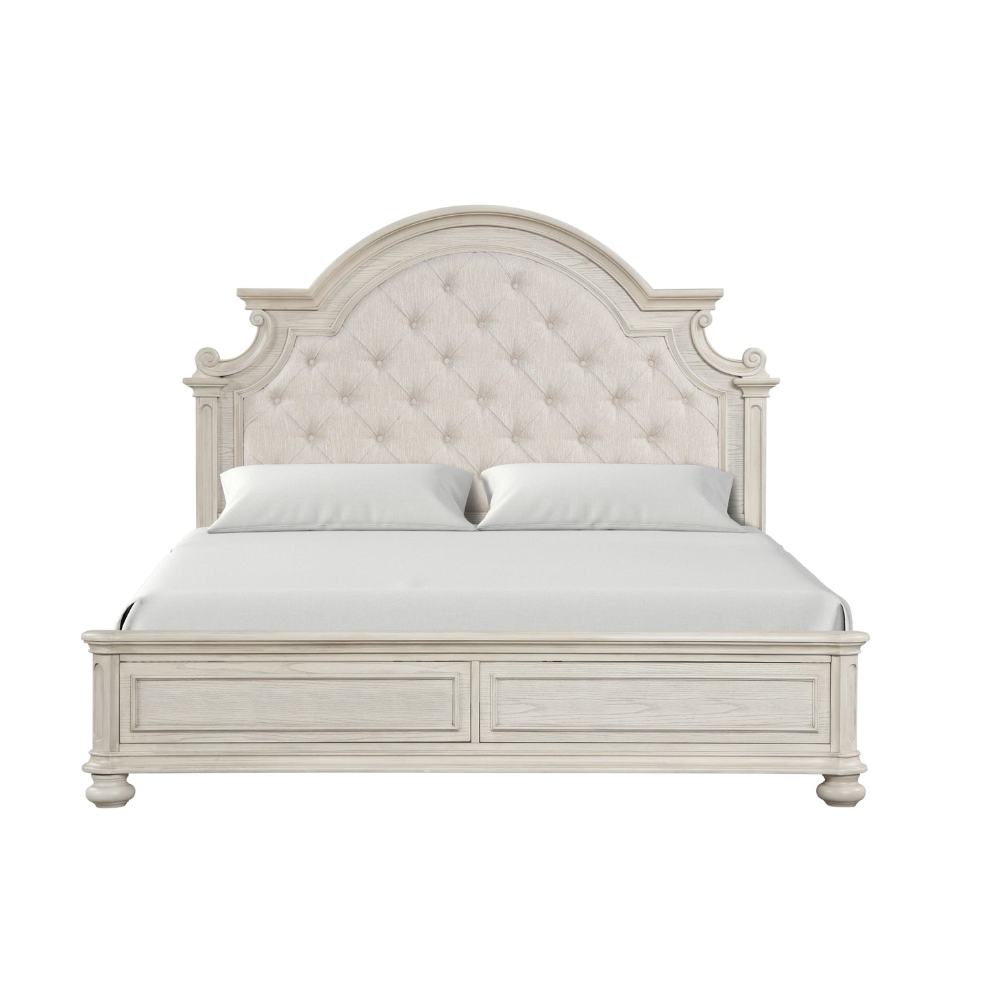 Roundhill Furniture Nelson French Traditional Tufted Upholstery Bed, Antique White
