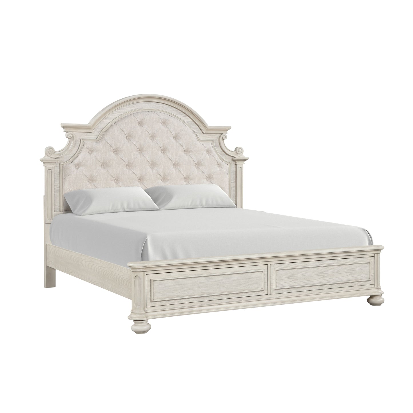 Roundhill Furniture Nelson French Traditional Tufted Upholstery Bed, Antique White