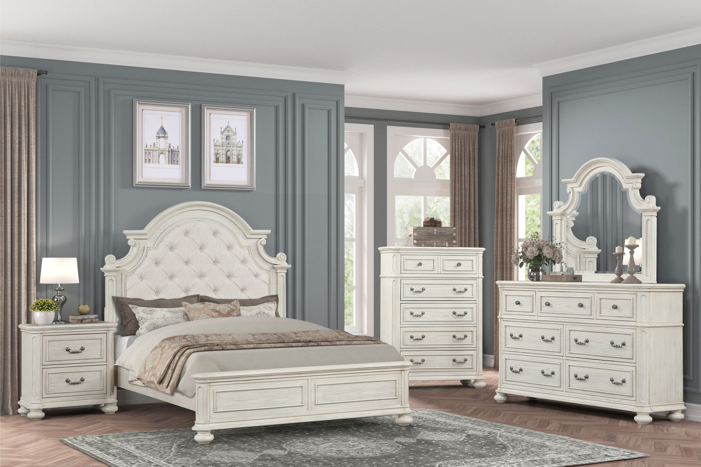 Roundhill Furniture Nelson French Traditional Bedroom Collection, Antique White