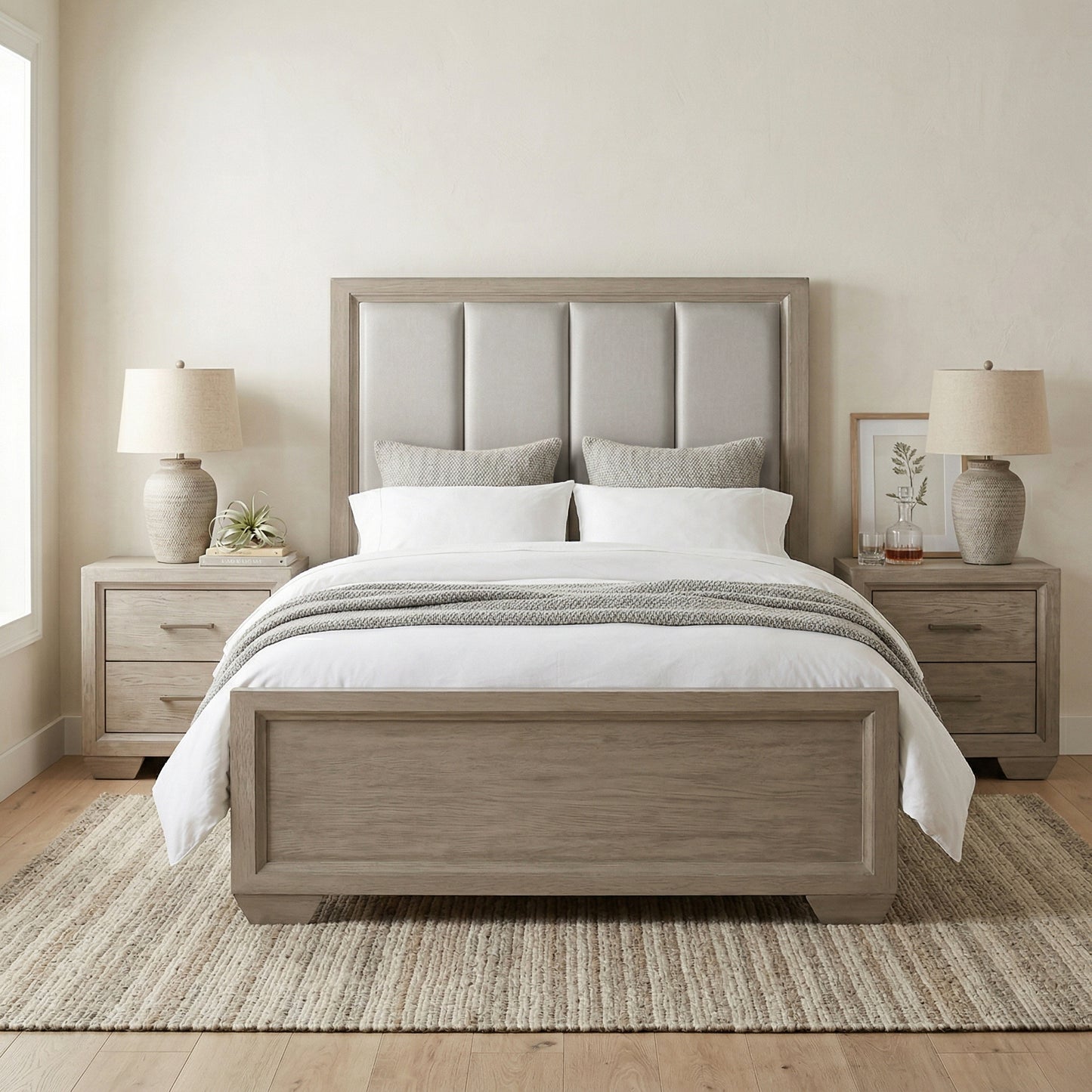 Ennesley Wood Upholstered Panel Bed Frame, Gray
