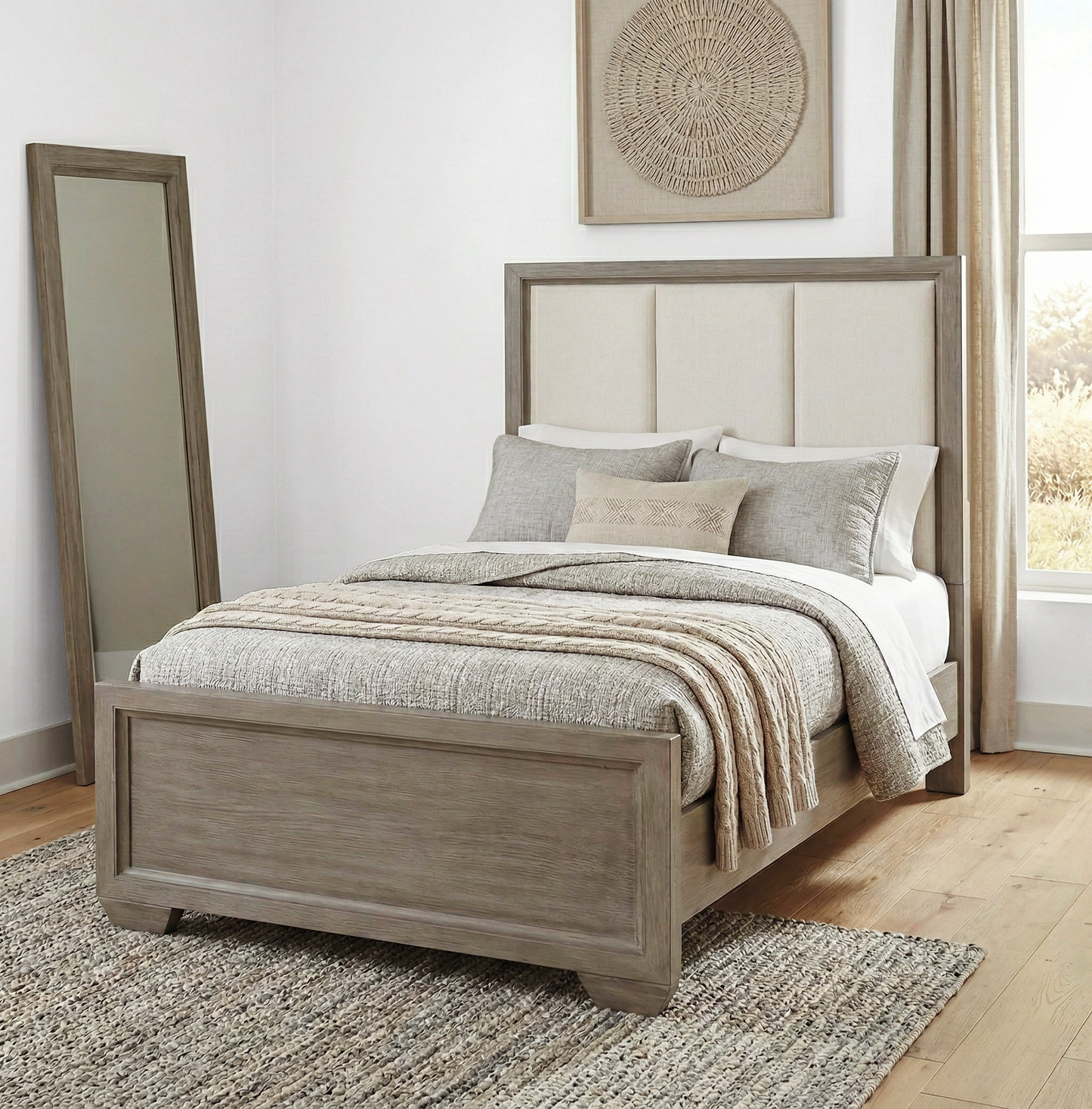 Ennesley Wood Upholstered Panel Bed Frame, Gray