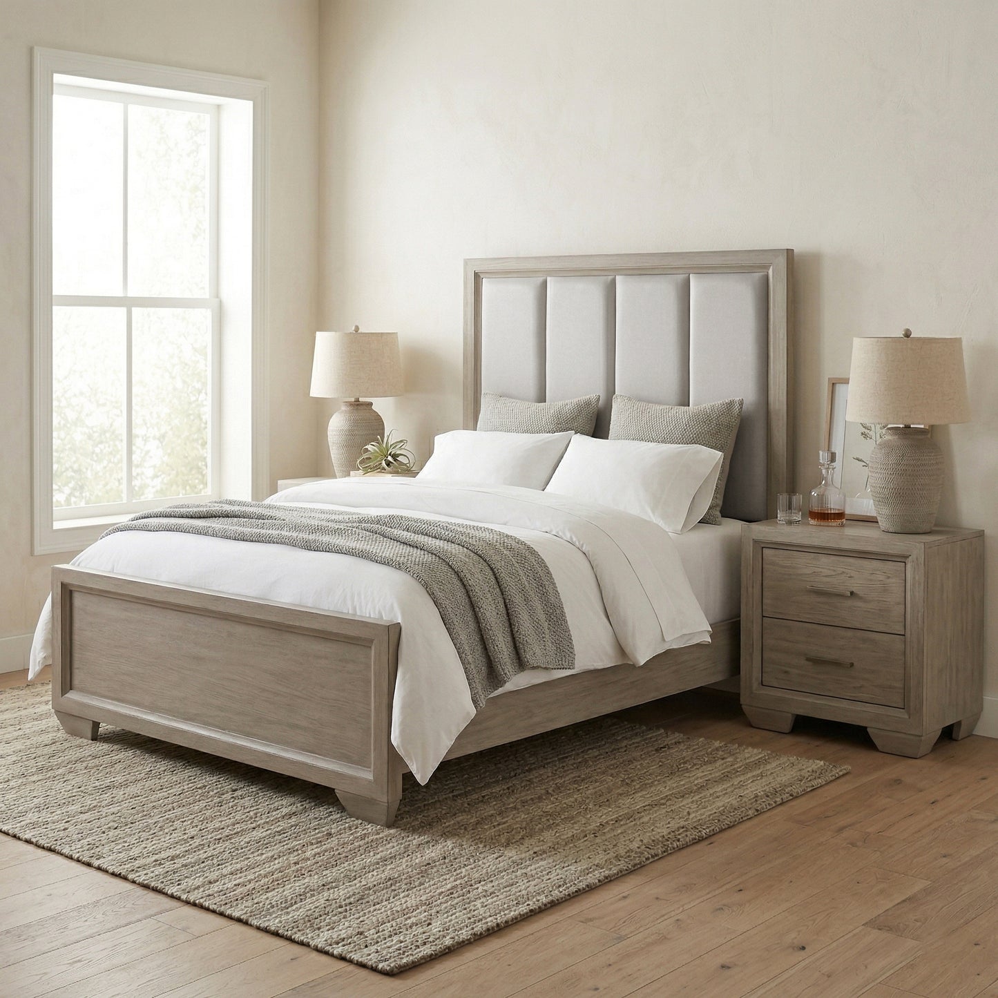 Ennesley Wood Upholstered Panel Bed Frame, Gray