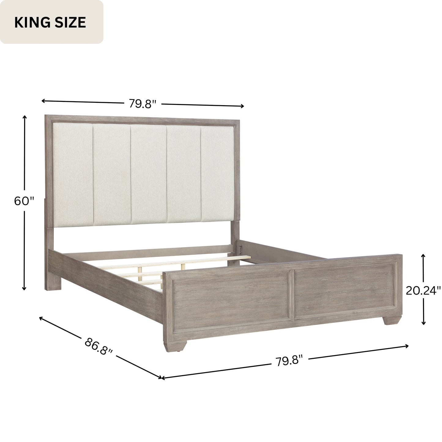 Ennesley Wood Upholstered Panel Bed Frame, Gray