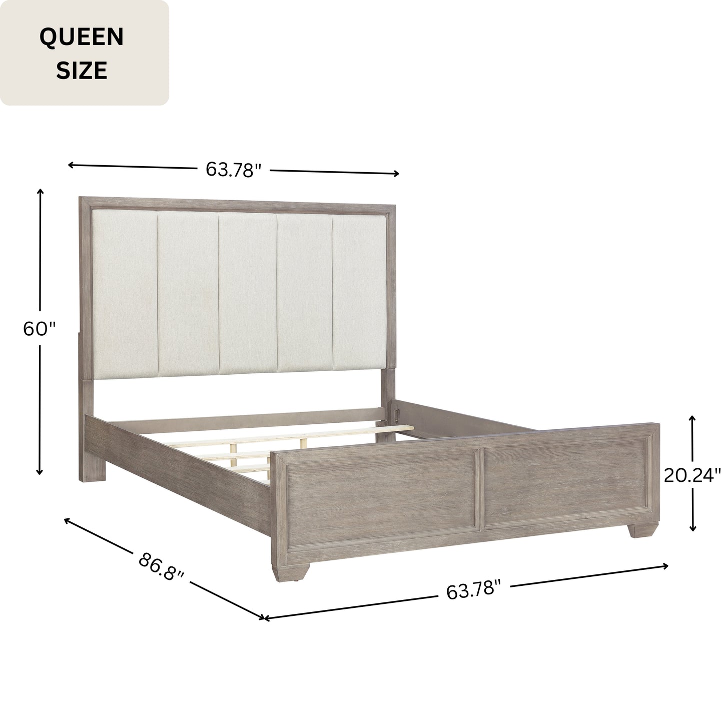Ennesley Wood Upholstered Panel Bed Frame, Gray