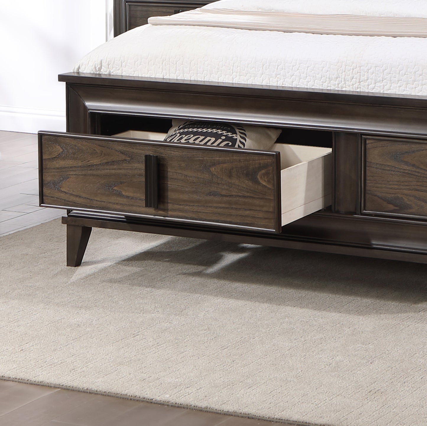 Aetheria Contemporary Wood Upholstered Storage Panel Bed, Dark Brown