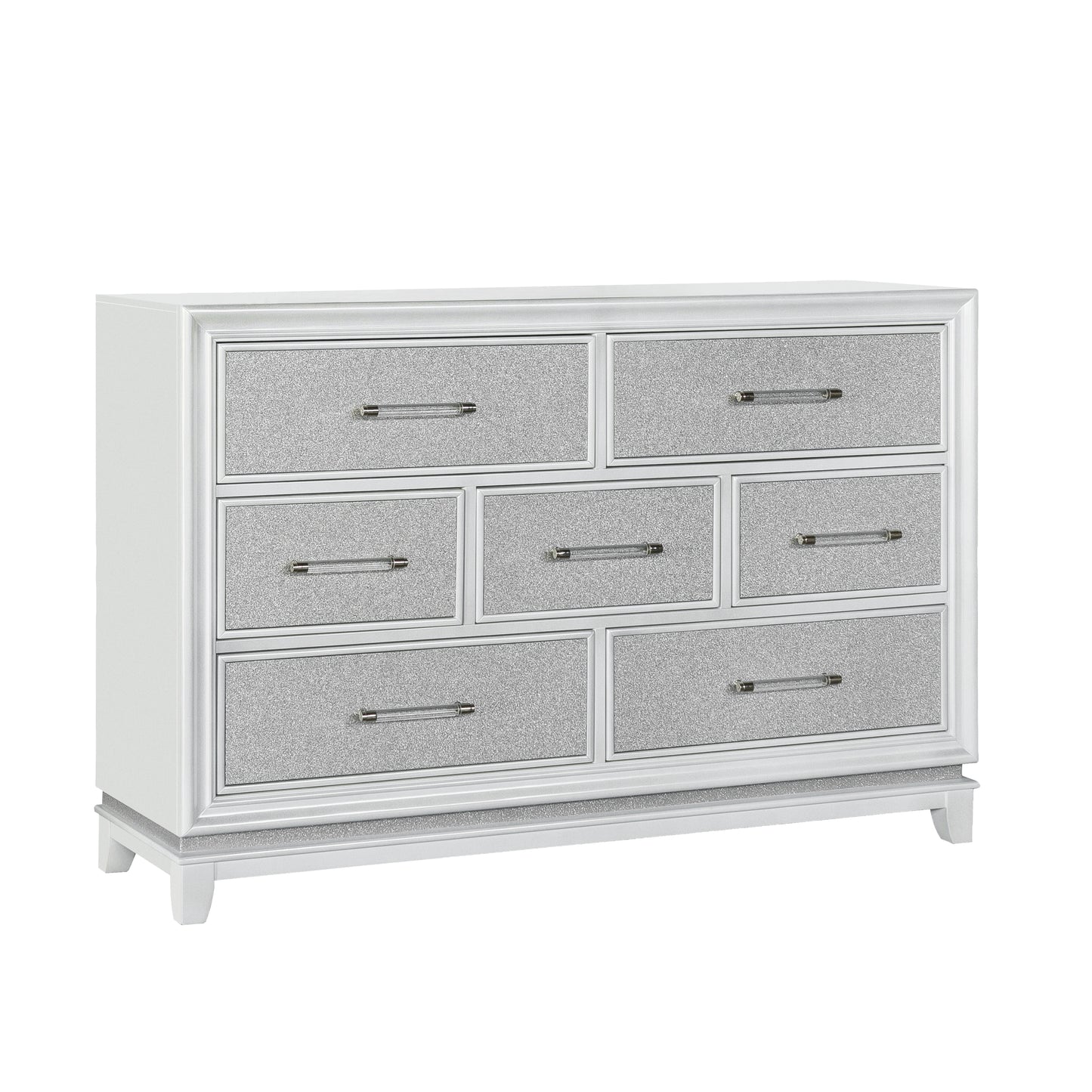 Galaxy 7-Drawer Bedroom Dresser with LED Lights, Pearlized White