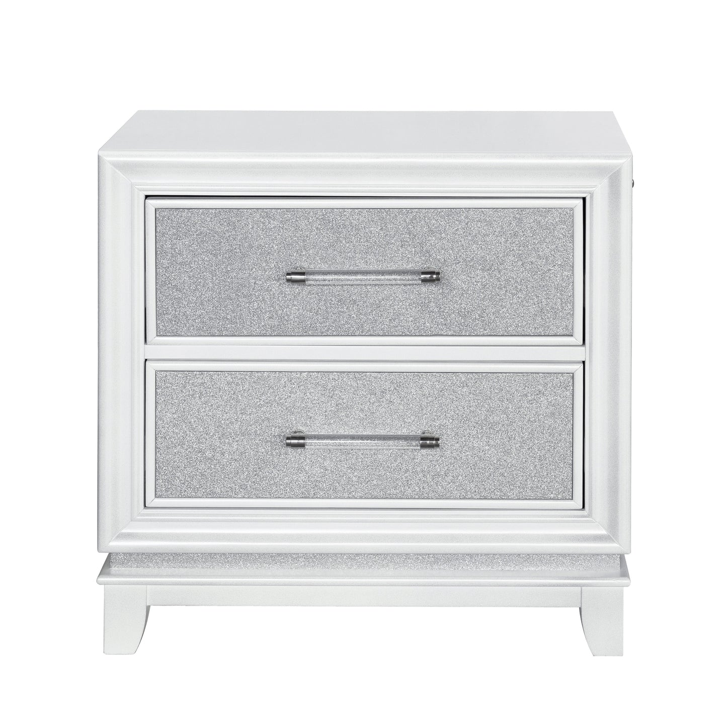 Galaxy 2-Drawer Bedroom Nightstand with LED Lights, Pearlized White