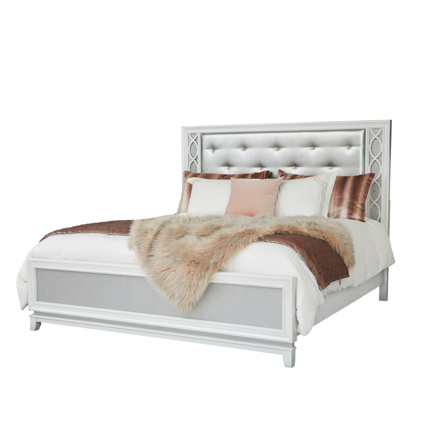 Roundhill Furniture Galaxy Bedroom Collection with LED Lights, Pearlized White
