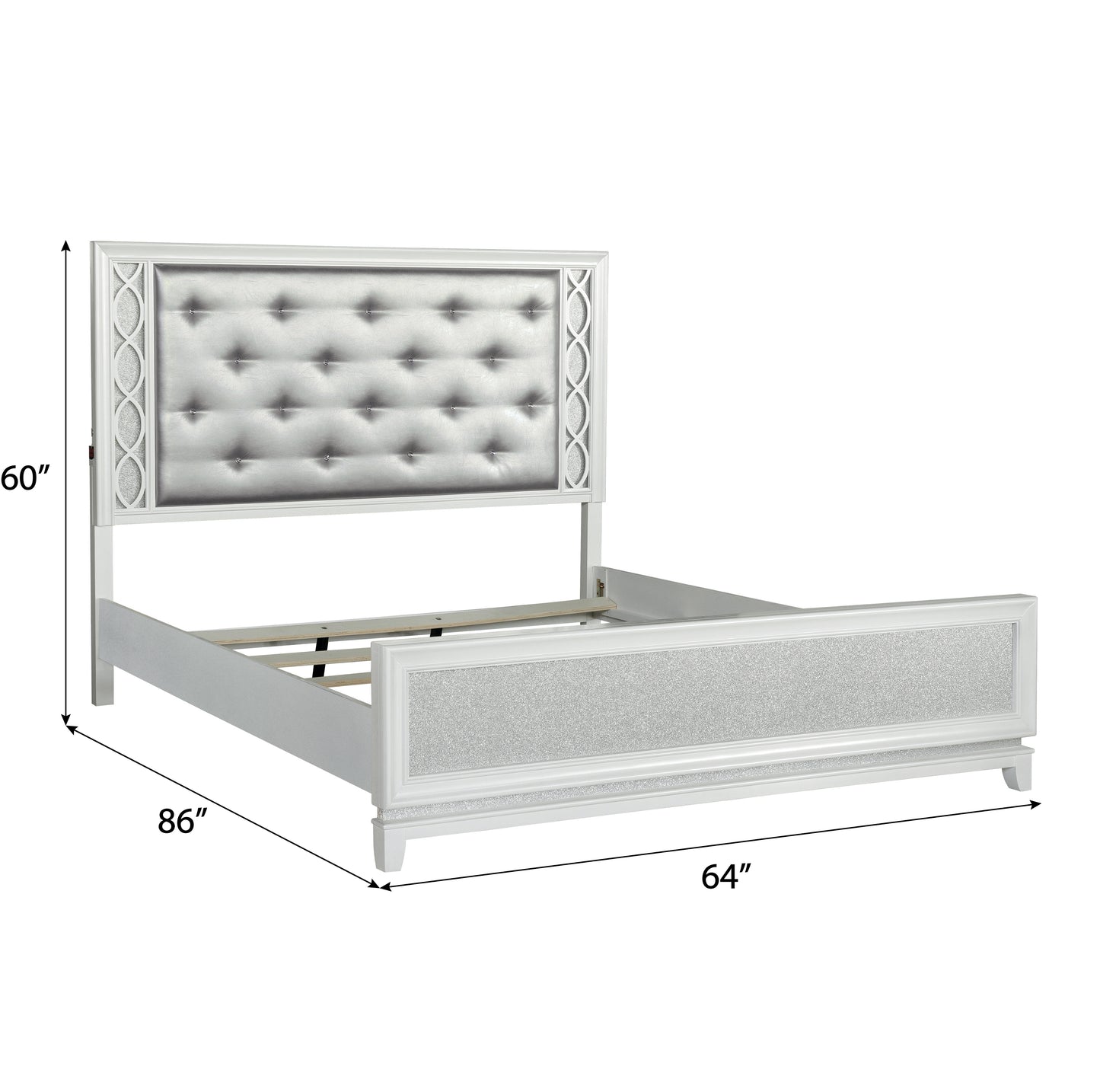 Galaxy Upholstered Tufting Panel Bed with LED Lights, Pearlized White