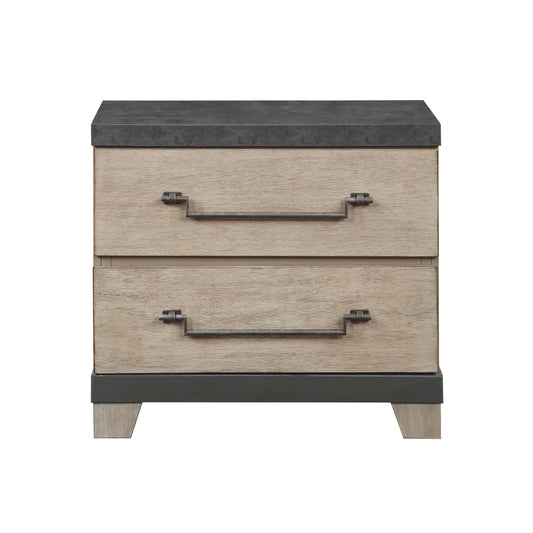 Arbela Wood 2-Drawer Nightstand, Weathered Oak Finish