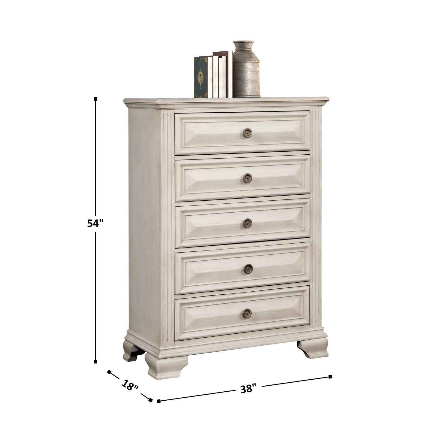 Renova Distressed Parchment 5-Drawer Chest
