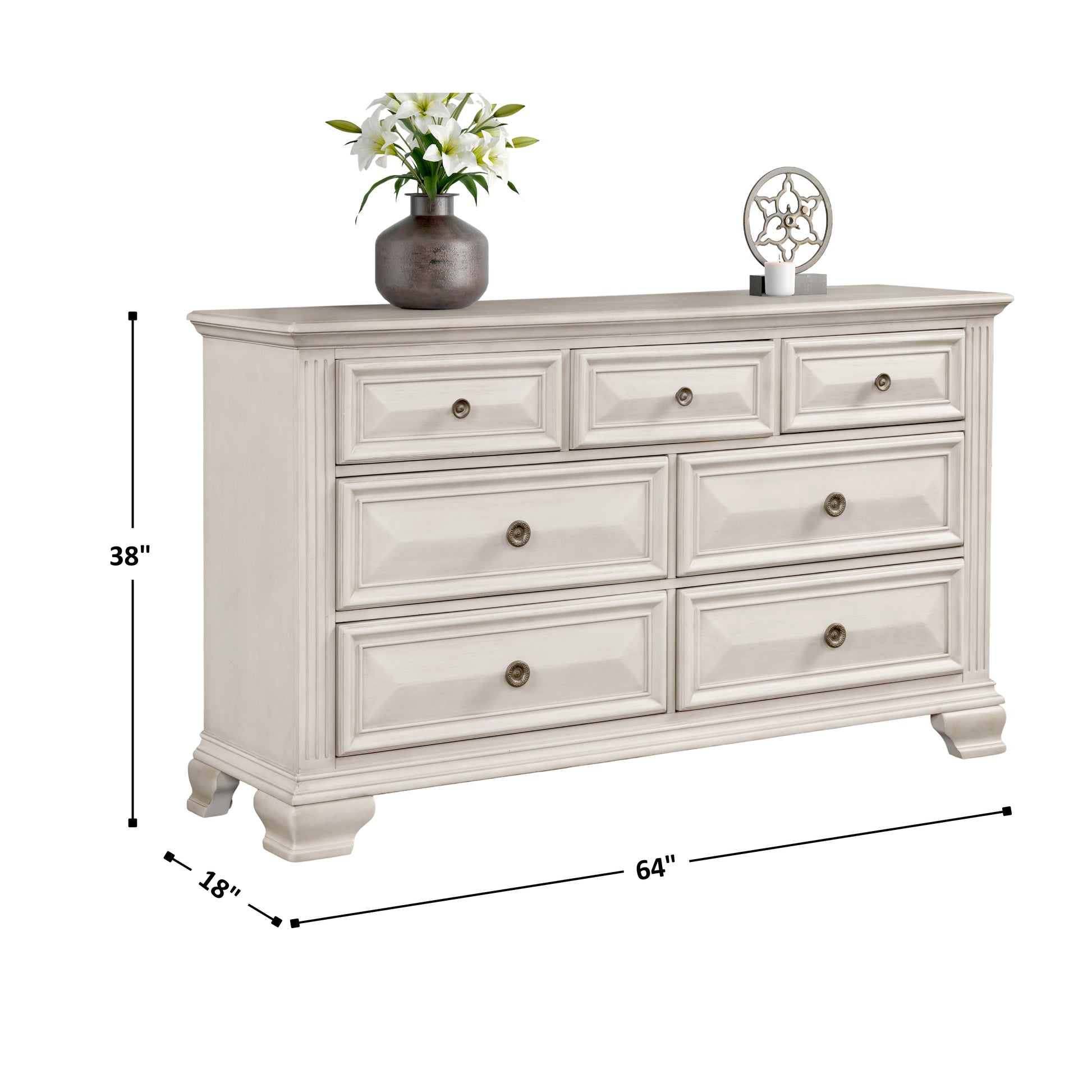 Renova Distressed Parchment 7-Drawer Dresser – Roundhill Furniture
