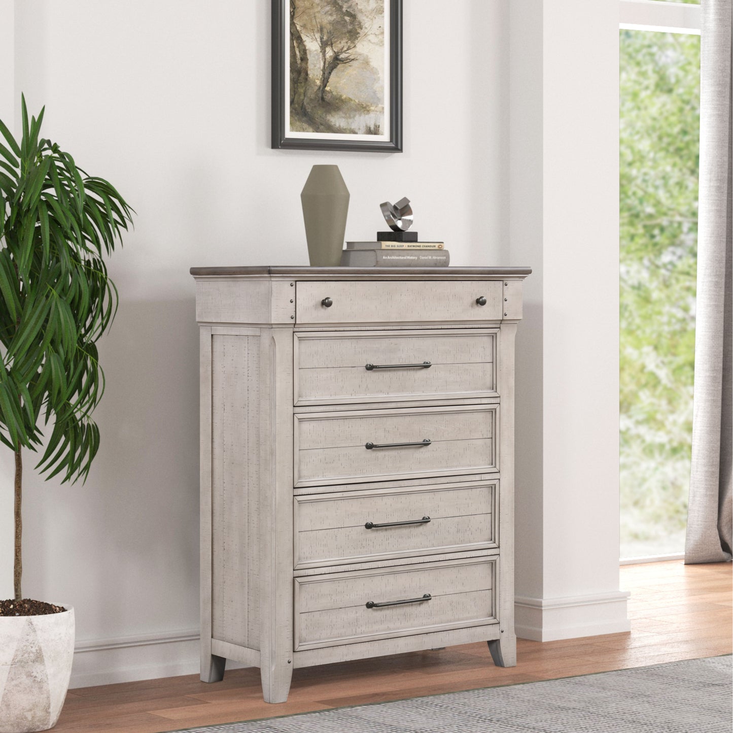 Walcott 5-Drawer Bedroom Chest, Weathered Dusty-taupe Finish