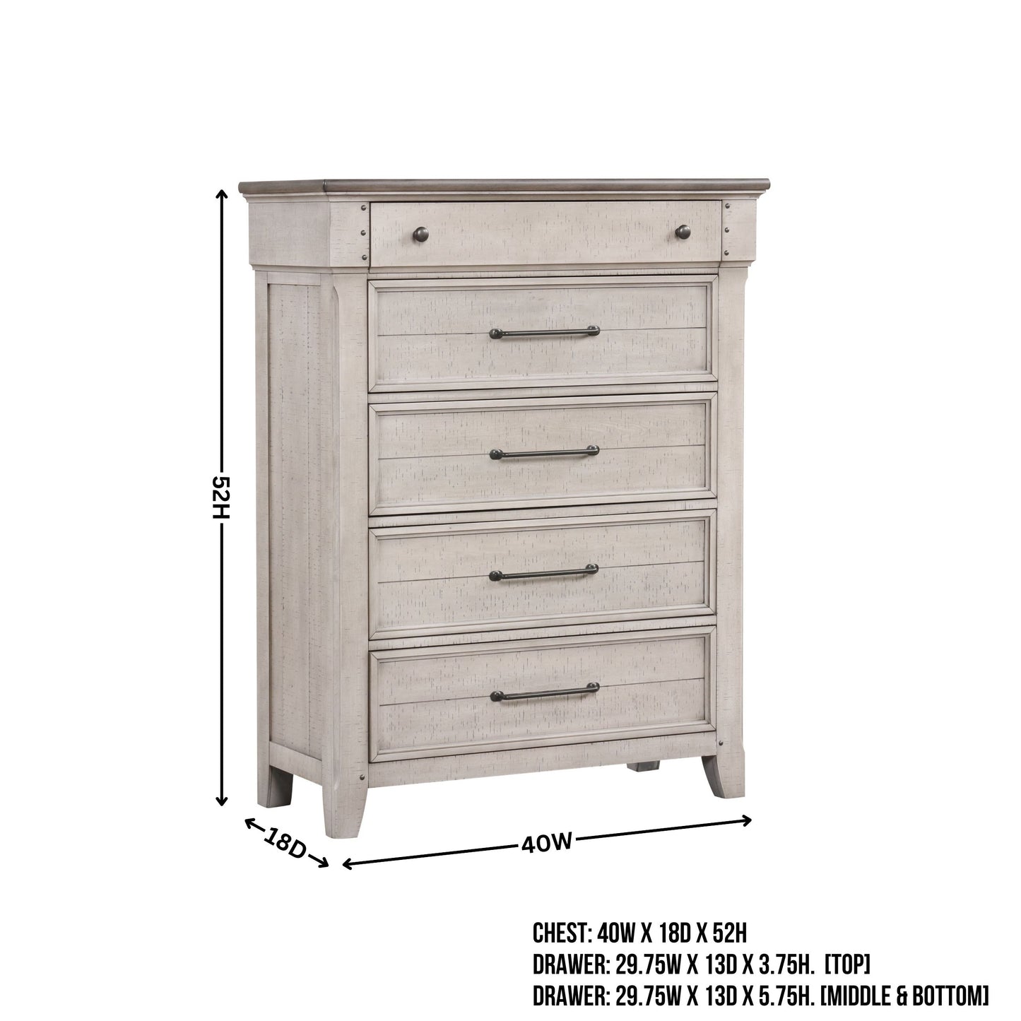 Walcott 5-Drawer Bedroom Chest, Weathered Dusty-taupe Finish