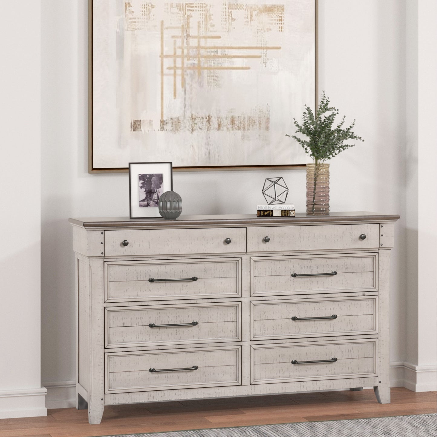 Walcott 8-Drawer Bedroom Dresser, Weathered Dusty-taupe Finish