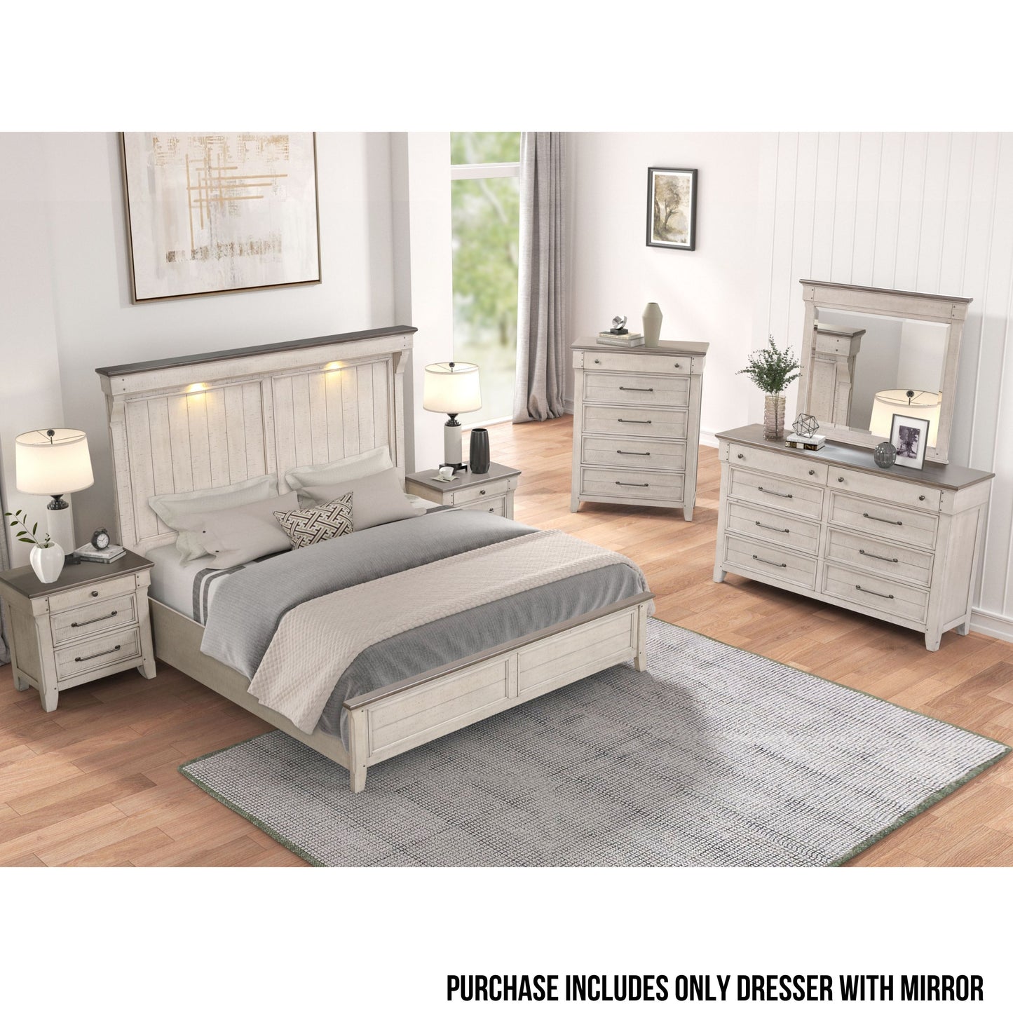 Walcott 8-Drawer Bedroom Dresser with Mirror, Weathered Dusty-taupe Finish