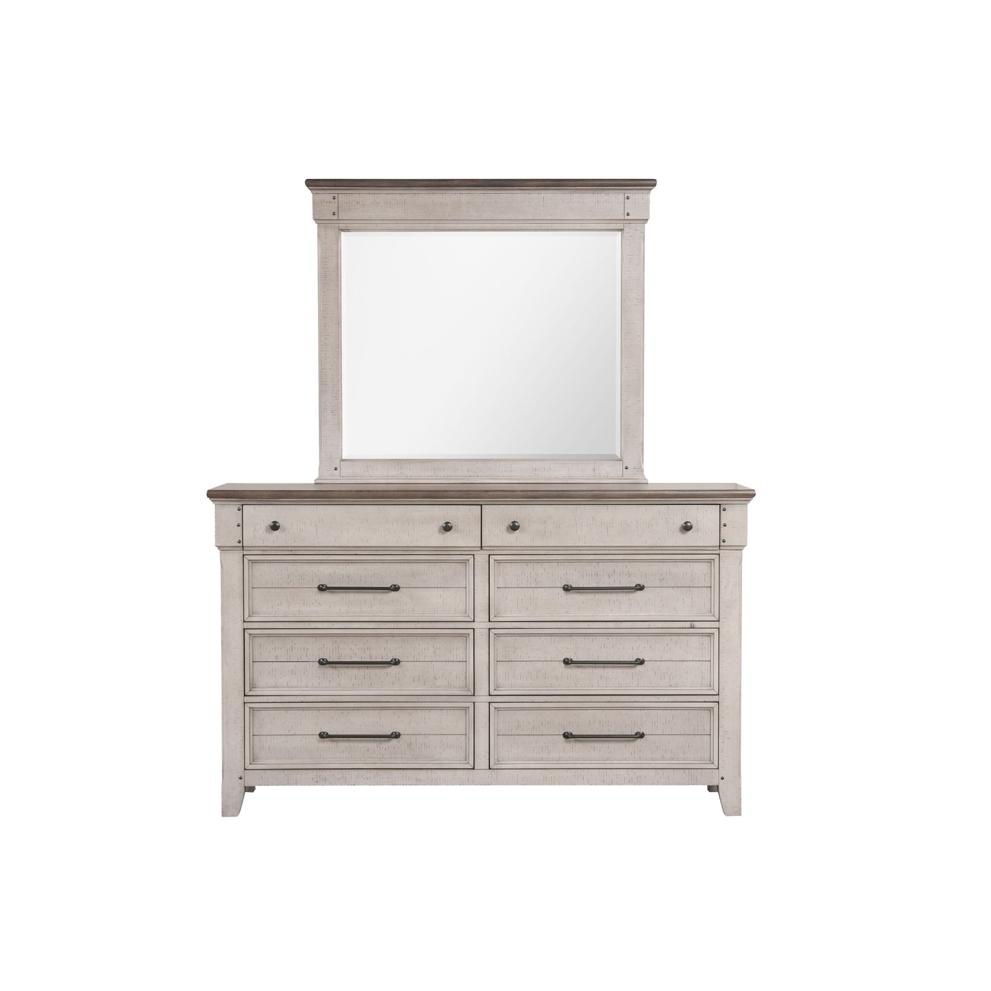 Walcott 8-Drawer Bedroom Dresser with Mirror, Weathered Dusty-taupe Finish