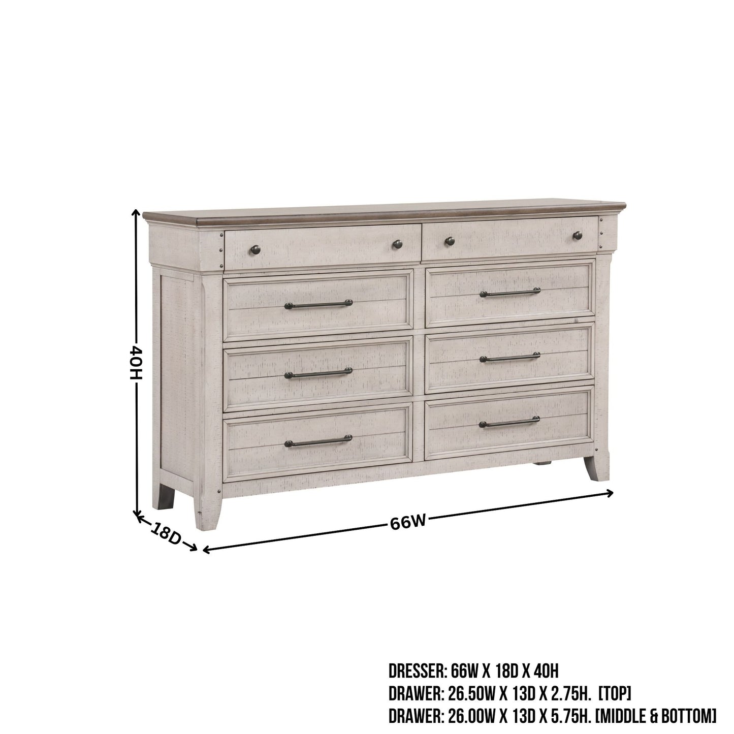 Walcott 8-Drawer Bedroom Dresser, Weathered Dusty-taupe Finish