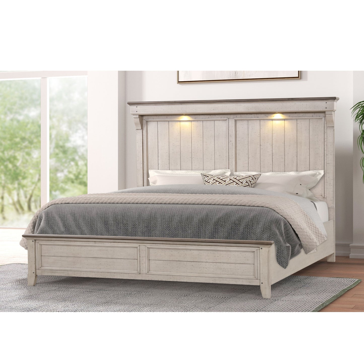 Walcott Touch LED Lighting Panel Bed, Weathered Dusty-taupe Finish