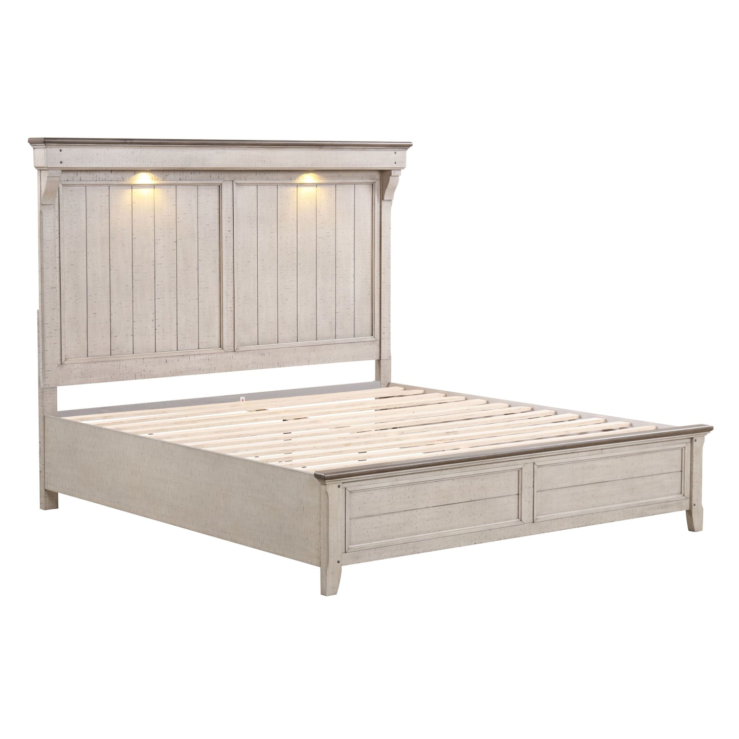 Walcott Touch LED Lighting Panel Bed, Weathered Dusty-taupe Finish