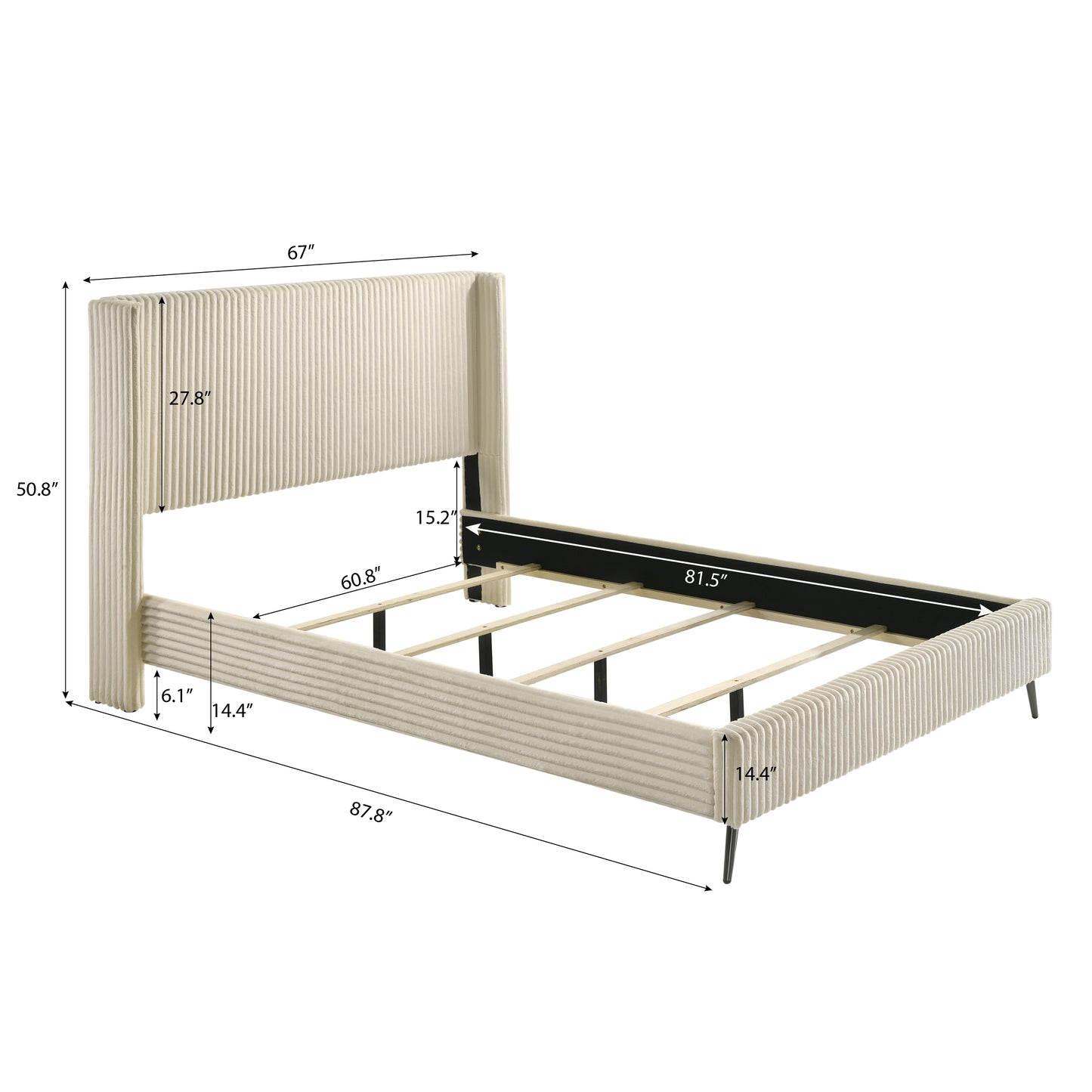 Roundhill Furniture Mavela Wide Wale Corduroy Upholstery Panel Bed, Cream