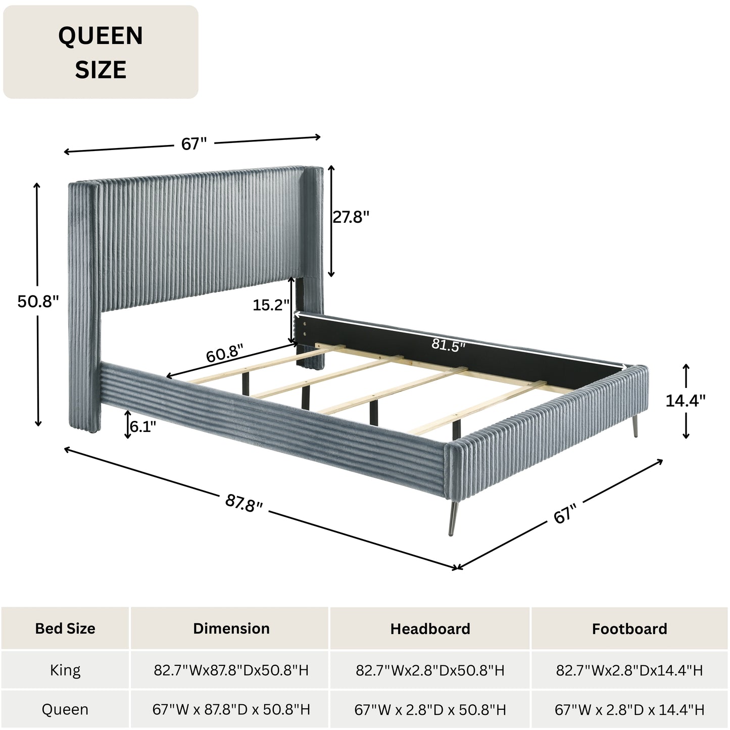 Roundhill Furniture Mavela Wide Wale Corduroy Upholstery Panel Bedroom Collection, Blue