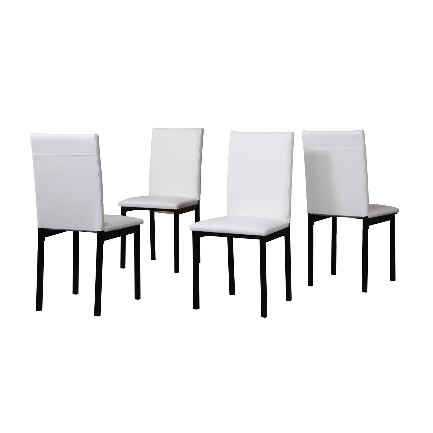 Noyes Faux Leather Seat Metal Frame White Dining Chairs , Set of 4
