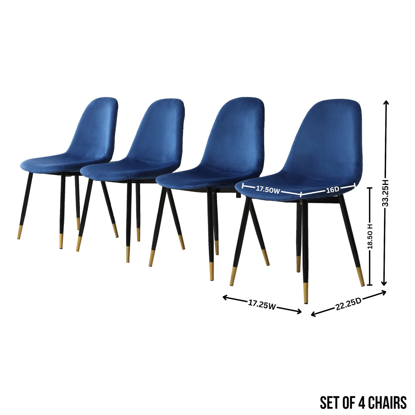 Lassan Contemporary Fabric Dining Chairs, Set of 4, Blue