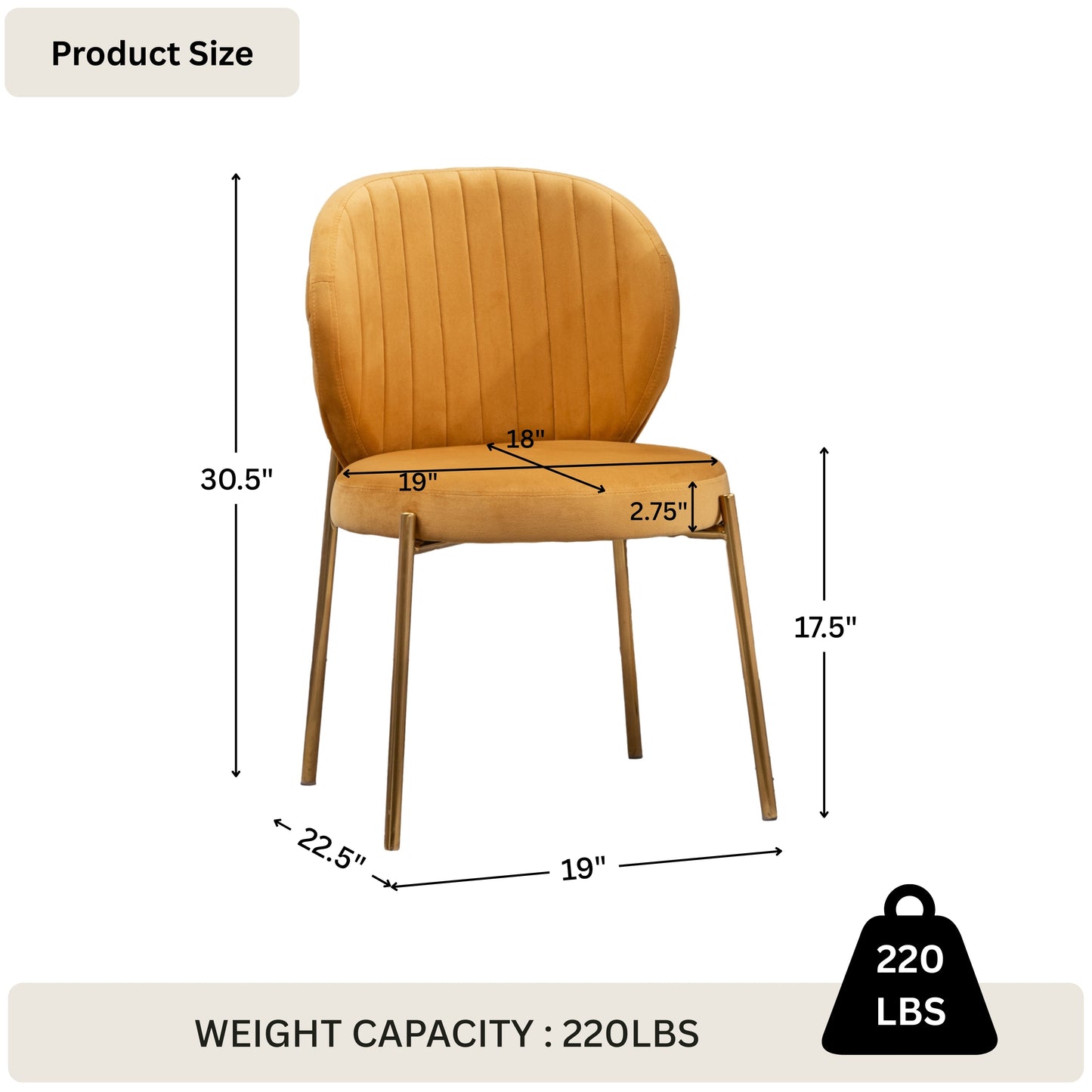 Amoa Contemporary Velvet Upholstery Dining Chair, Yellow