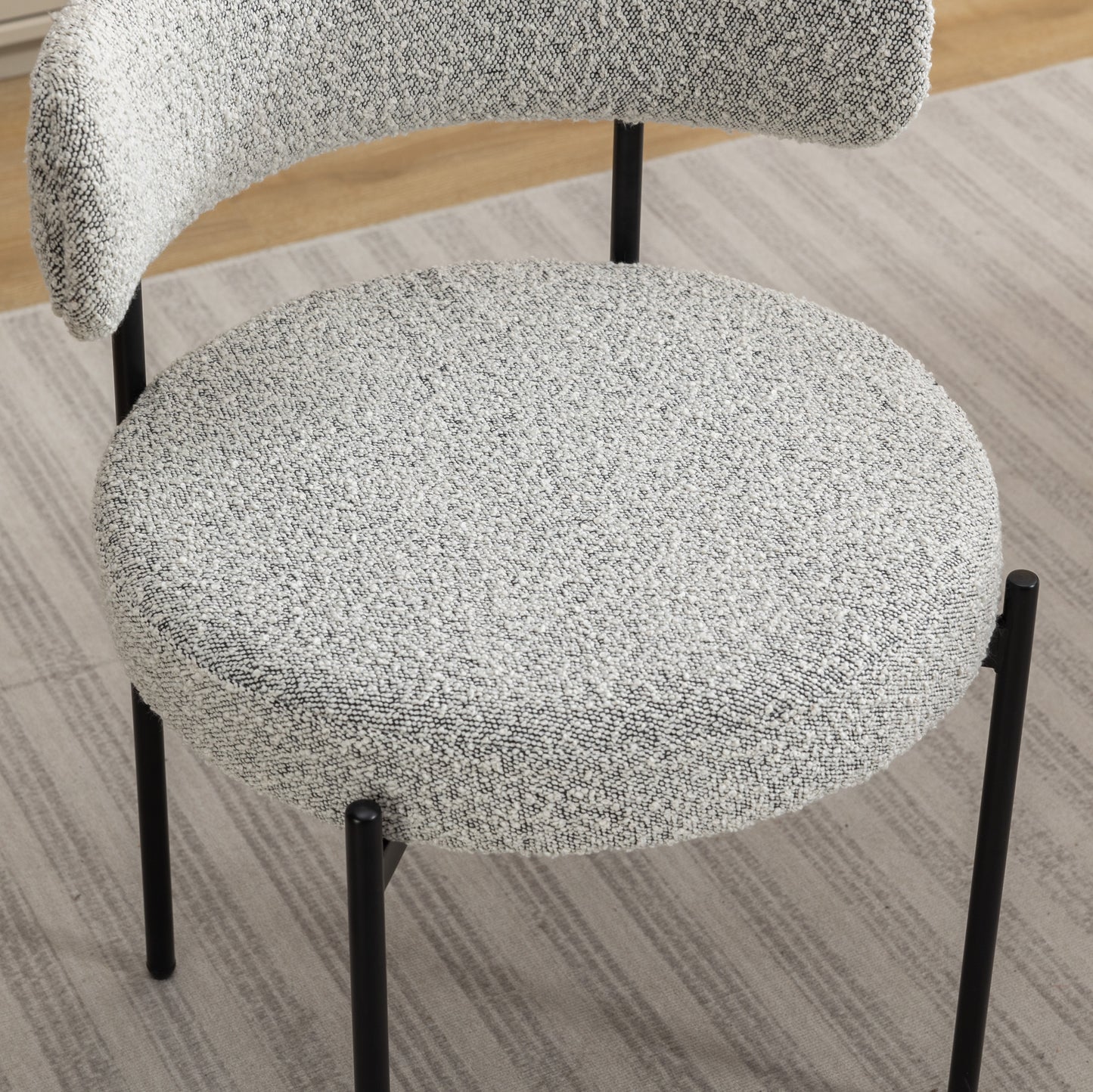 Burbank Modern Round Boucle Dining Chairs, Set of 2